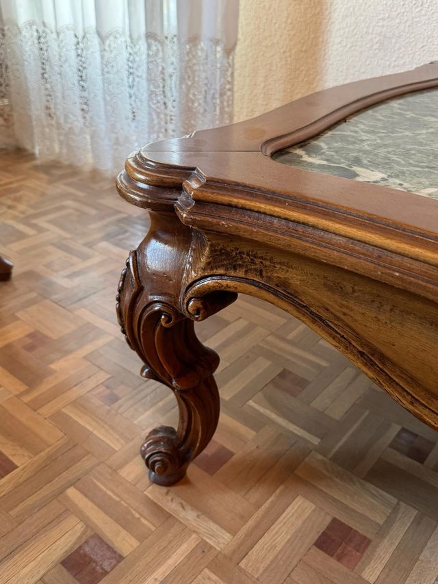 Mesa centro mármol verde y madera