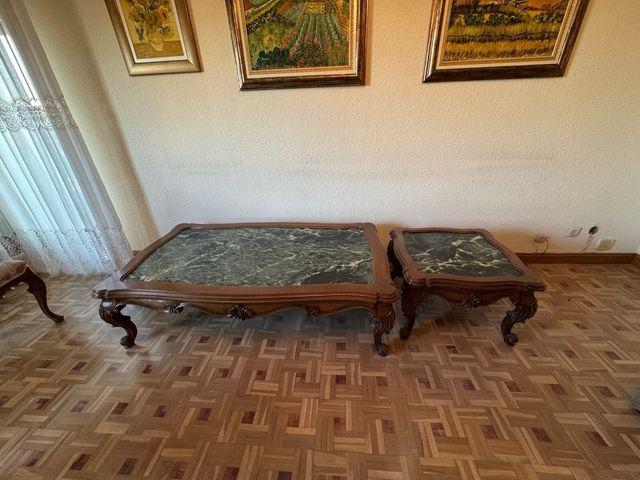 Mesa centro mármol verde y madera