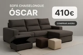 Divano chaiselongue Óscar 2,60 m disponibile in Marengo, Chocolate e Beige