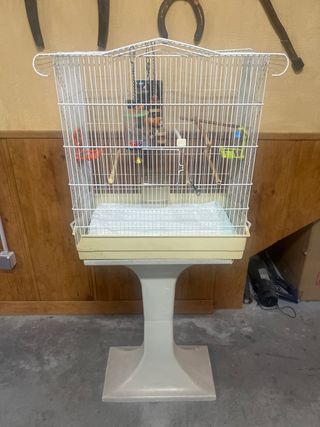 JAULA GRANDE PARA AVES CON PIE Y ACCESORIOS