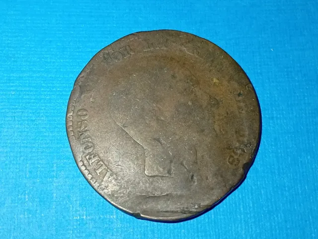 Moneta 10 centesimi Alfonso XII. Rame.