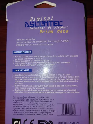 DETECTOR ALCOHOL Y GAS ASCOMTEL Drink Mate