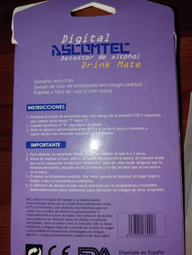 DETECTOR ALCOHOL Y GAS ASCOMTEL Drink Mate