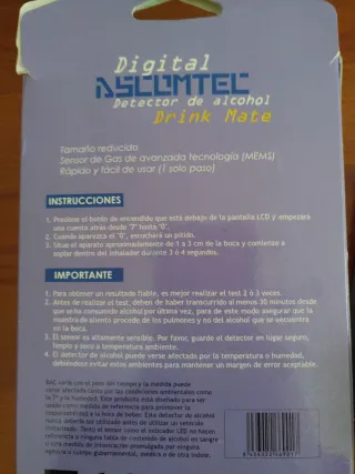 DETECTOR ALCOHOL Y GAS ASCOMTEL Drink Mate