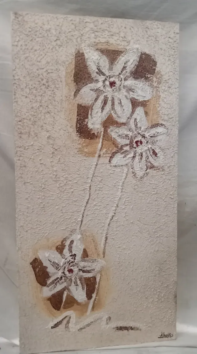 Quadro decorativo fiori beige e bianco