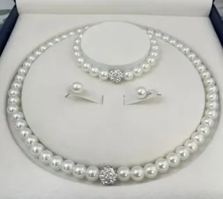 Conjunto Perlas Collar Pulsera Pendientes