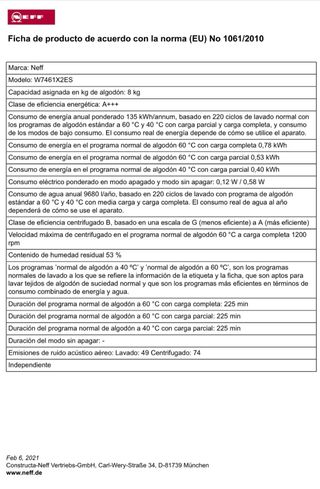 Lavadora NEFF 8kg W7461X2ES
