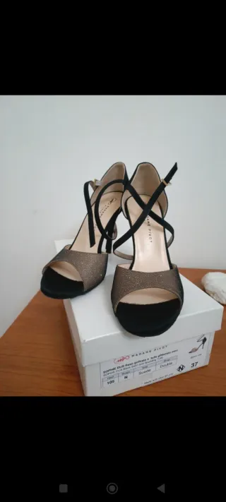Scarpe da tango donna oro/nere n.37 suola stretta