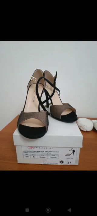 Scarpe da tango donna oro/nere n.37 suola stretta