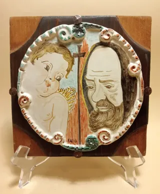 CERAMICA PADRE PIO Legno DIPINTO A MANO