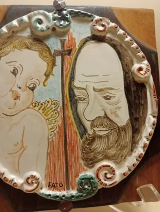 CERAMICA PADRE PIO Legno DIPINTO A MANO