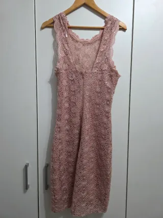 Vestido fiesta encaje rosa Talla 42
