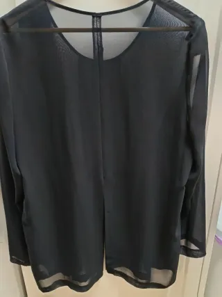Blusa Gasa Negra Transparente Talla 46