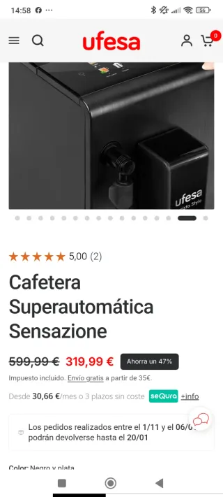 Cafetera Ufesa Sensazione Negra