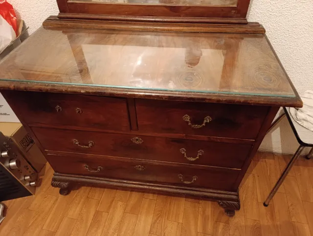 Cómoda vintage madera y cristal