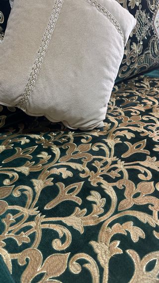 Sofá Marroquí Terciopelo Verde y Dorado