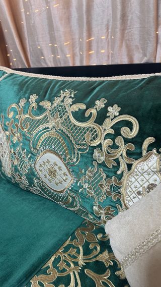 Sofá Marroquí Terciopelo Verde y Dorado