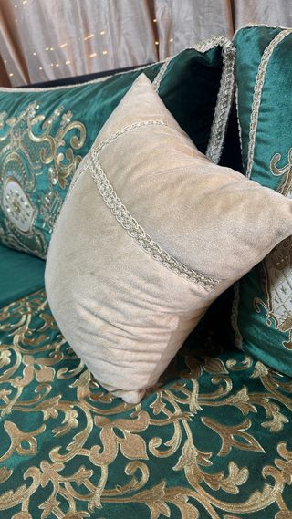 Sofá Marroquí Terciopelo Verde y Dorado