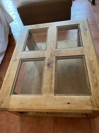 MESA CENTRO MADERA Y CRISTAL