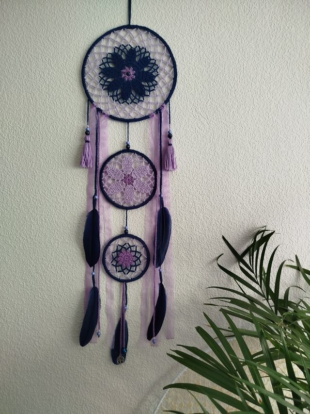 Atrapasueños grande 25 x 90 cm - azul tinta y lila