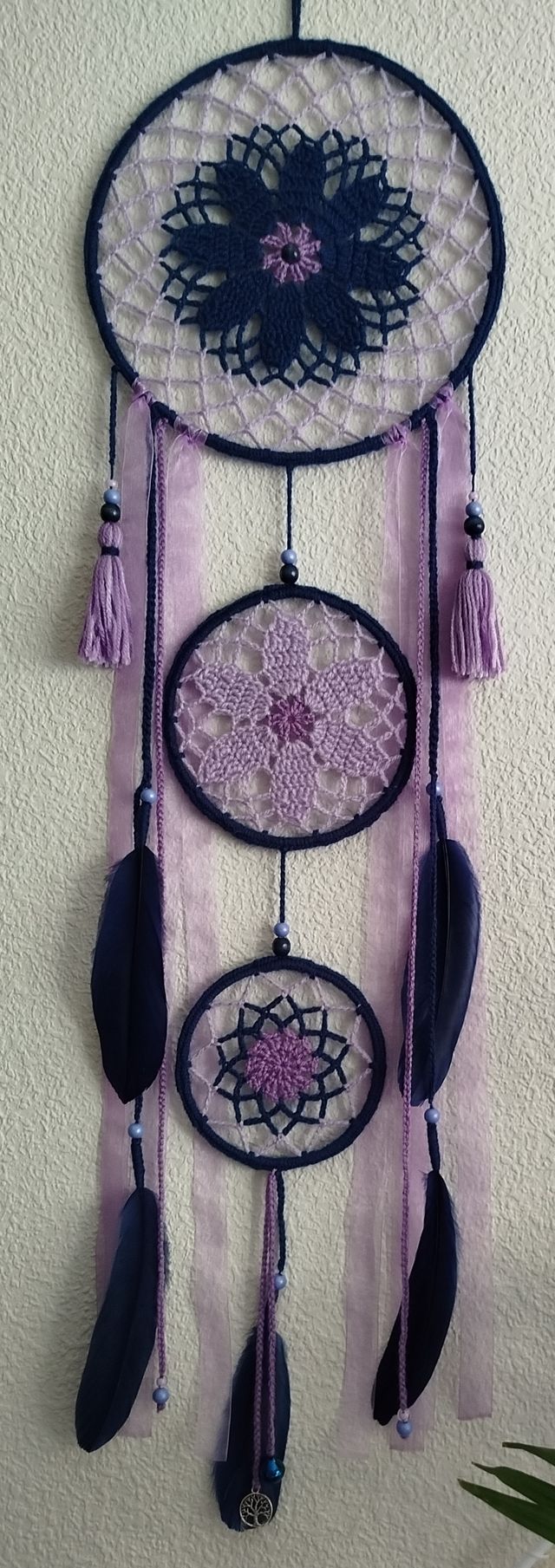 Atrapasueños grande 25 x 90 cm - azul tinta y lila