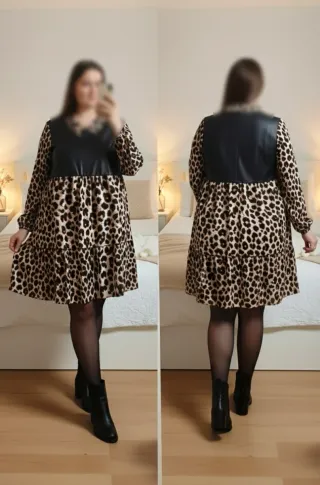 Vestido mujer Negro Talla Grande 4XL leopardo
