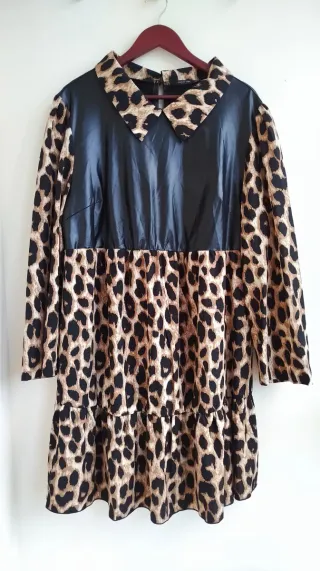Vestido mujer Negro Talla Grande 4XL leopardo