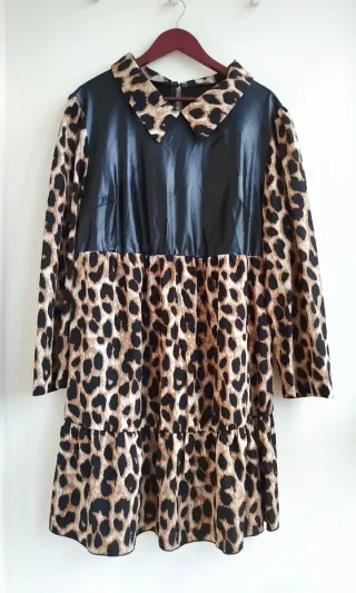 Vestido mujer Negro Talla Grande 4XL leopardo