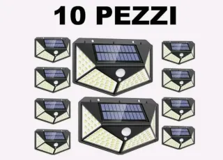 10 Faretti 100 Led Energia Solare Sensore Moviment
