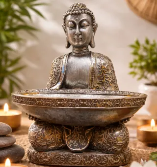 FIGURA NUEVA DE BUDA CON CUENCO DE OFRENDAS