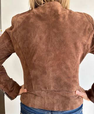 Cazadora de cuero marrón Mango