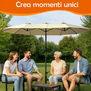 Ombrellone Doppio da Patio Rettangolare con Sistem