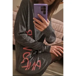 Maglia abito Pepita grigio con scritte rosa tg. 40