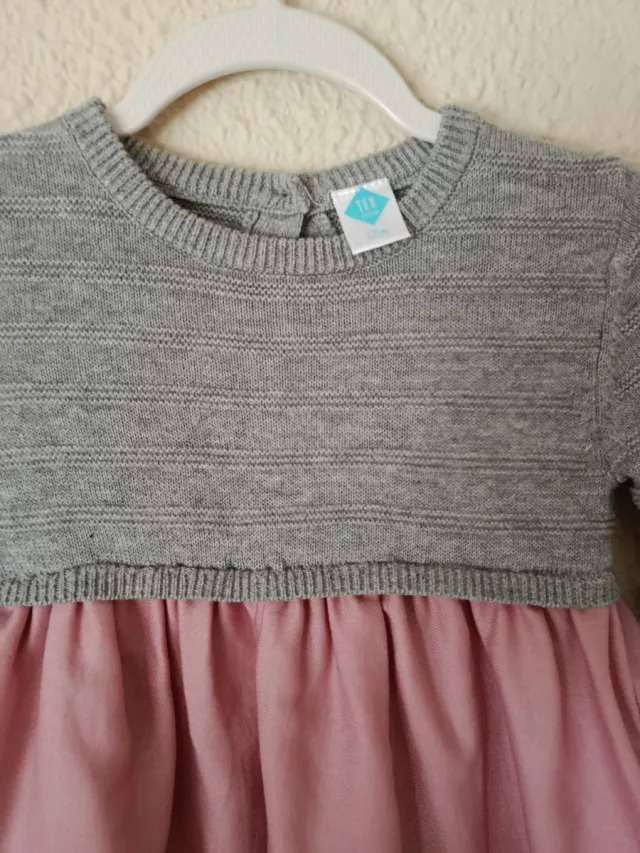 Vestido bebé niña Tex gris y rosa