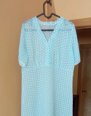 Camisón Vintage Azul Turquesa Lunares
