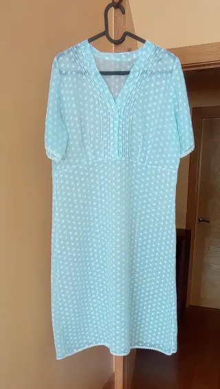 Camisón Vintage Azul Turquesa Lunares
