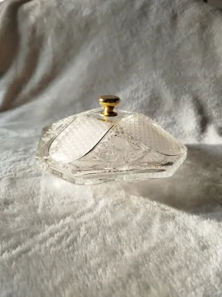 Bombonera Joyero Cristal y Metal Dorado