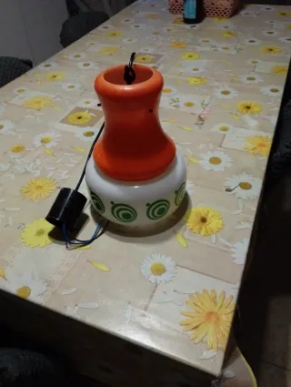 Lampadario vintage anni 60 arancio e bianco