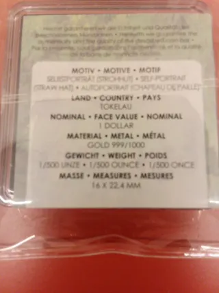 Moneda oro colección van Gogh 1/500 Oz