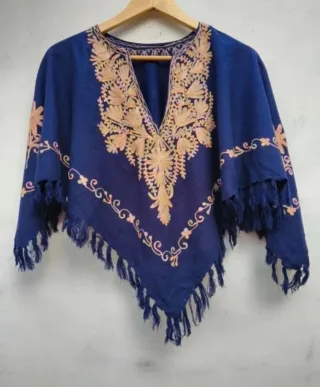 Poncho Cachemira Bordado Étnico
