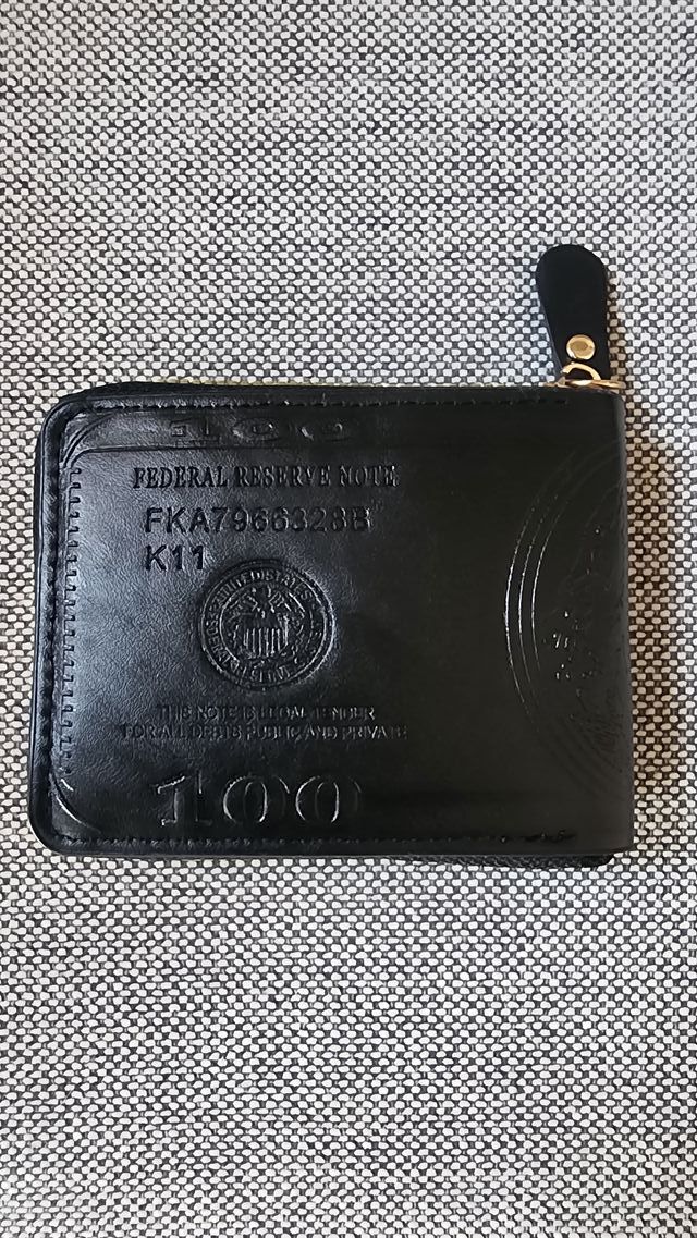 Billetera Negra Cremallera Cuero Sintético