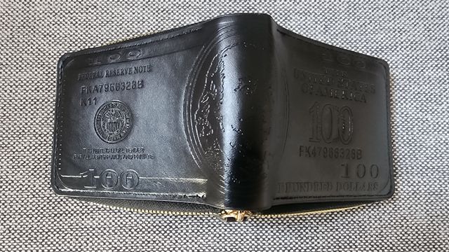 Billetera Negra Cremallera Cuero Sintético