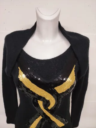 Top donna nero con paillettes oro