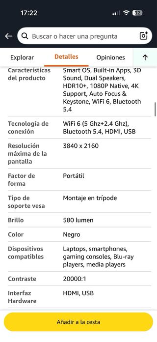 Proyector Smart 4K Ultra Brillante. Sin abrir