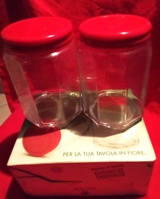 Set di 2 barattoli, in vetro con coperchio ,