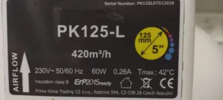Extractor potente 420m³/h Prima Klima PK125-L