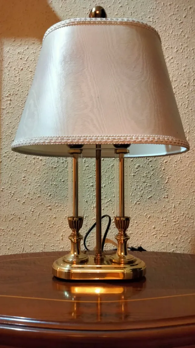 ANTICA LAMPADA DA TAVOLO BANCHIERE IN CRISTALLO E BRONZ