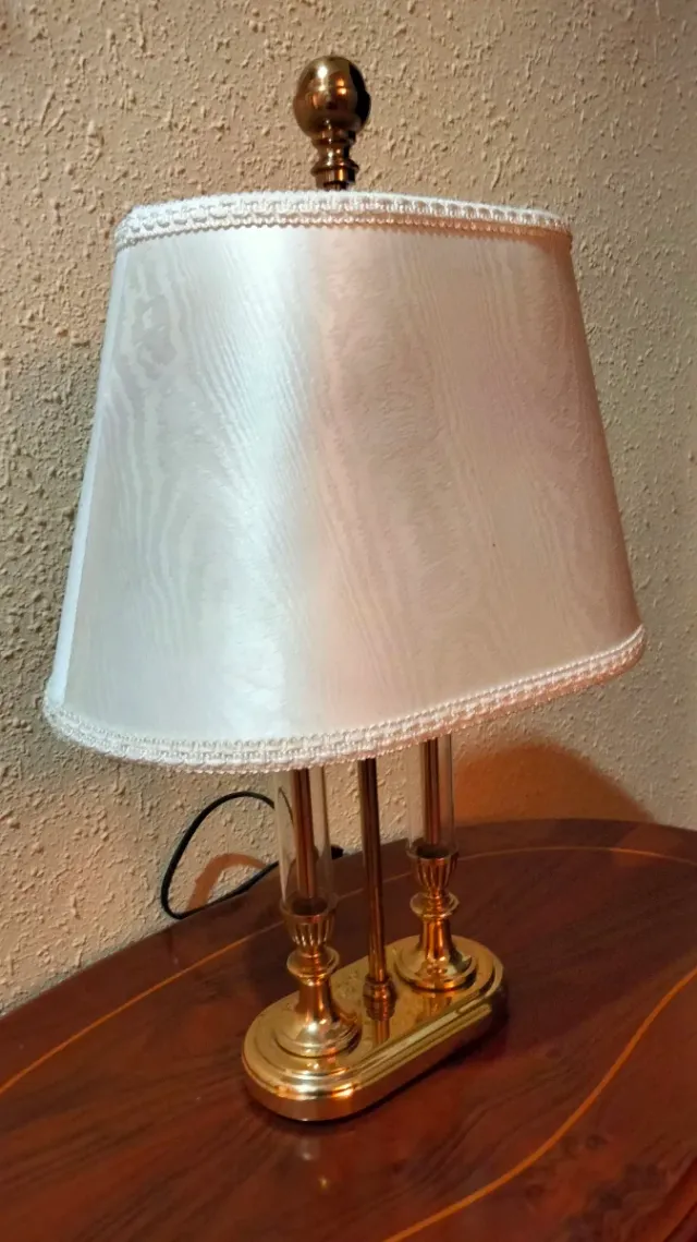 ANTICA LAMPADA DA TAVOLO BANCHIERE IN CRISTALLO E BRONZ