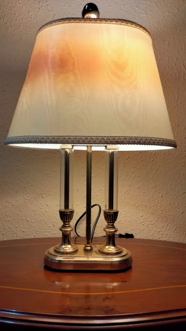 ANTICA LAMPADA DA TAVOLO BANCHIERE IN CRISTALLO E BRONZ