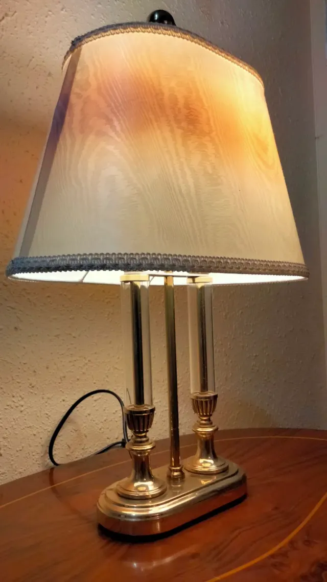 ANTICA LAMPADA DA TAVOLO BANCHIERE IN CRISTALLO E BRONZ